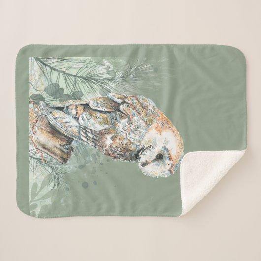 ウォーターカラーバーンドルフクロウ鳥野獣自然アート シェルパブランケット (正面(横))