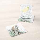 ウォーターカラーバーンドルフクロウ鳥野獣自然アート スクエアペーパーコースター (インサイチュ)