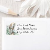 ウォーターカラーバーンドルフクロウ鳥野獣自然アート ラベル (インサイチュ)