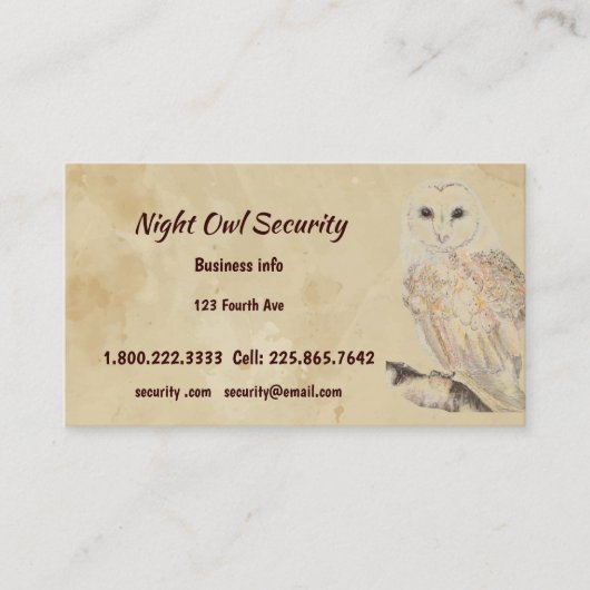 ウォーターカラーバーンフクロウのセキュリティビジネス 名刺 (正面)