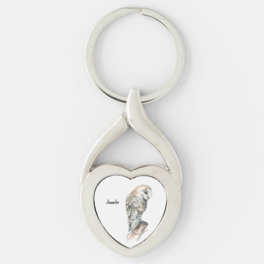 ウォーターカラーバーンフクロウバードアート自然名前をカスタムする キーホルダー (正面)