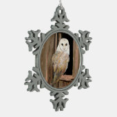 ウォーターカラーバーンフクロウバードアート スノーフレークピューターオーナメント (左)