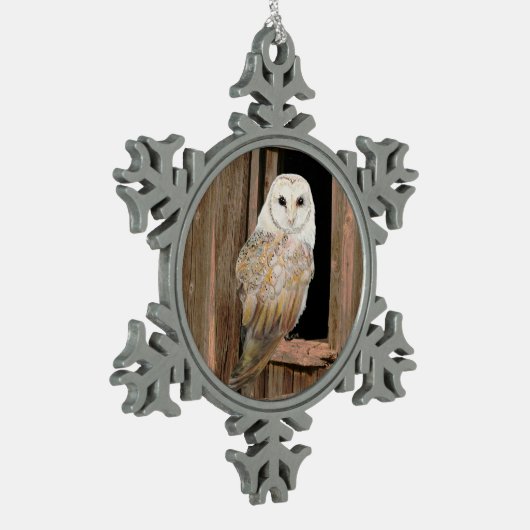ウォーターカラーバーンフクロウバードアート スノーフレークピューターオーナメント (左)