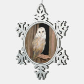 ウォーターカラーバーンフクロウバードアート スノーフレークピューターオーナメント (右)