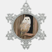 ウォーターカラーバーンフクロウバードアート スノーフレークピューターオーナメント (正面)