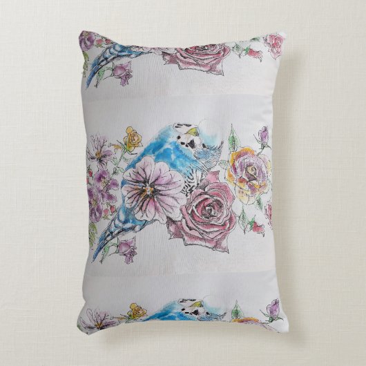 ウォーターカラーバ絵画ジーズバード&バラズクッション アクセントクッション (正面(垂直))