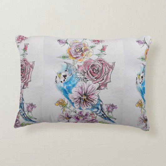 ウォーターカラーバ絵画ジーズバード&バラズクッション アクセントクッション (裏面)