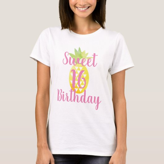 ウォーターカラーパイナップル Sweet 16 誕生日 Tシャツ (正面)