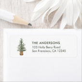 ウォーターカラーパインクリスマスツリーシンプルホリデーラベ ラベル (インサイチュ)