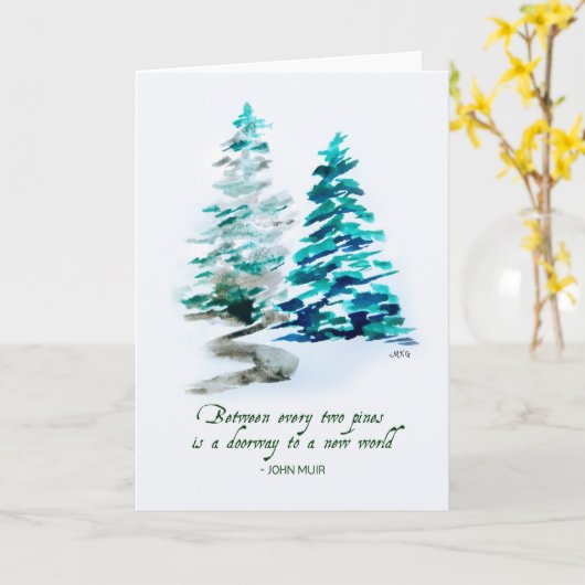 ウォーターカラーパインズジョンミュア自然アウトドア引用文 カード (黄色い花)