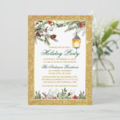 ウォーターカラーパインズポインセチアグリッターホリデーパーティー 招待状 (スタンド正面)