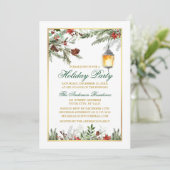 ウォーターカラーパインズポインセチア金ゴールドホリデーパーティー 招待状 (スタンド正面)