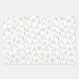 ウォーターカラーパインツリーイラストレーション  ラッピングペーパーシート