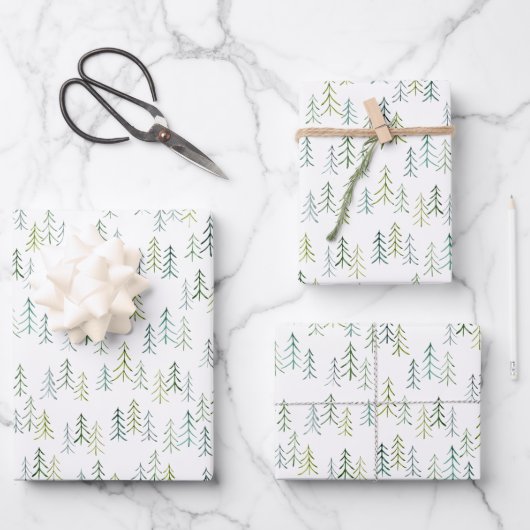 ウォーターカラーパインツリーイラストレーション  ラッピングペーパーシート (正面)
