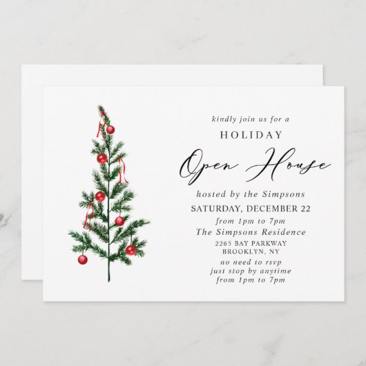 ウォーターカラーパインツリークリスマスホリデーオープンハウス 招待状 (正面/裏面)