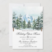 ウォーターカラーパインツリークリスマスホリデーオープンハウス 招待状 (正面)