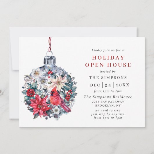 ウォーターカラーパインツリークリスマスホリデーオープンハウス 招待状 (正面)