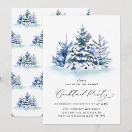 ウォーターカラーパインツリーシックなクリスマスカクテルパーティー 招待状