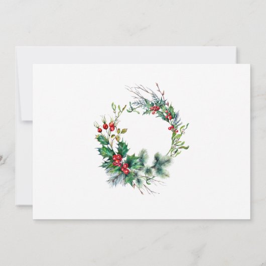 ウォーターカラーパインツリーシックホリデークリスマスイブ 招待状 (裏面)