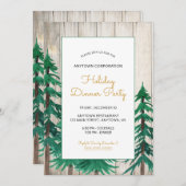 ウォーターカラーパインツリーズ企業のホリデーパーティー 招待状 (正面/裏面)