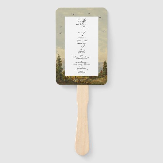 ウォーターカラーパインツリーフォレスト結婚式 プログラム ハンドファン (正面)