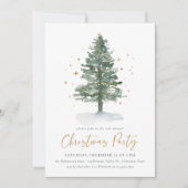 ウォーターカラーパインツリーホリデークリスマスパーティー 招待状 (正面)