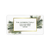 ウォーターカラーパイン金ゴールドフレームホリデー差出人住所 ラベル (正面)