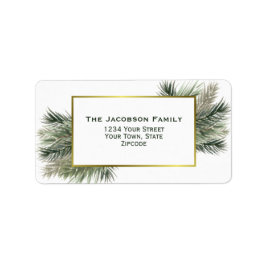 ウォーターカラーパイン金ゴールドフレームホリデー差出人住所 ラベル