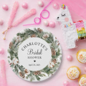 ウォーターカラーパイン&ウィンターグリーンブライダルシャワー ペーパープレート (パーティー)