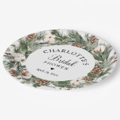 ウォーターカラーパイン&ウィンターグリーンブライダルシャワー ペーパープレート (アングル)