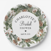 ウォーターカラーパイン&ウィンターグリーンブライダルシャワー ペーパープレート (正面)