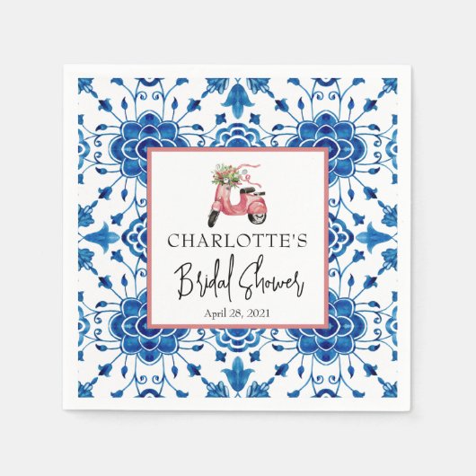 ウォーターカラーパイン&ウィンターグリーンブライダルシャワーNa スタンダードカクテルナプキン (正面)