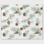 ウォーターカラーパイン&ピネコーンホリデー ラッピングペーパー (フラット)