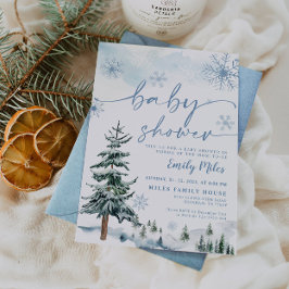 ウォーターカラーパイン ブルー 冬の赤ちゃんお披露目会 招待状