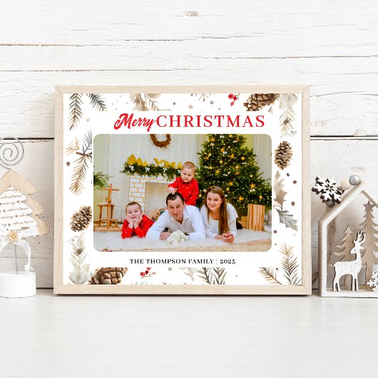 ウォーターカラーパステルウィンターフォトホリデーカード ポスター