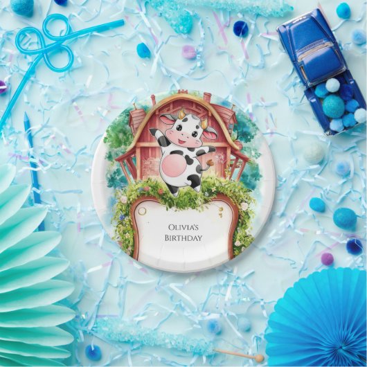 ウォーターカラーパステルカウズ誕生日 ペーパープレート (パーティー)