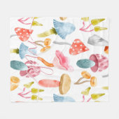 ウォーターカラーパステルキノコ フリースブランケット (正面(横))