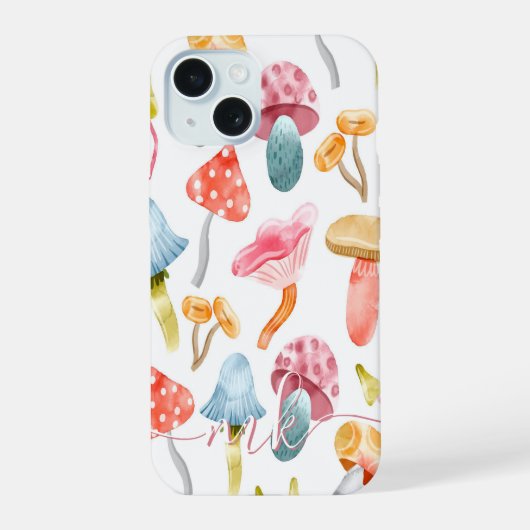 ウォーターカラーパステルキノコ iPhone 15ケース (裏面)