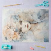 ウォーターカラーパステルグリーンピーチレトロ女性ポートレート 薄葉紙 (クラフト)