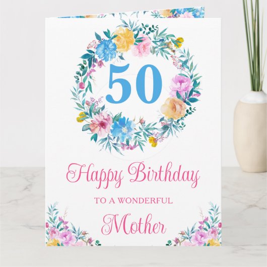 ウォーターカラーパステルサマーフラワーズ誕生日 カード (正面)