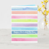ウォーターカラーパステルストライプハッピーバースデートゥユー カード (黄色い花)