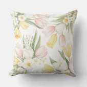 ウォーターカラーパステルチューリップダフォディル春 クッション (正面)