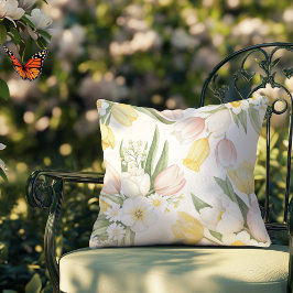 ウォーターカラーパステルチューリップダフォディル春 クッション