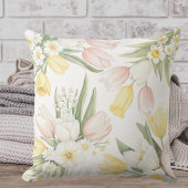 ウォーターカラーパステルチューリップダフォディル春 クッション
