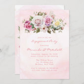 ウォーターカラーパステルバラ婚約パーティ 招待状 (正面/裏面)