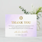 ウォーターカラーパステルパープル金ゴールドバルミツワー サンキューカード (スタンド正面)