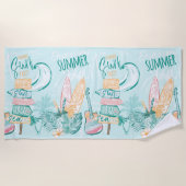 ウォーターカラーパステルピンクグリーンビーチサマーサーフ ビーチタオル (正面)