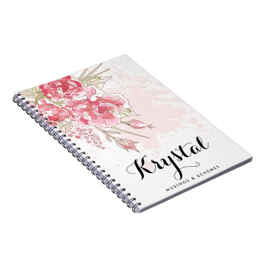 ウォーターカラーパステルピンクペオニーパーソナライズされた ノートブック (右側)