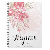 ウォーターカラーパステルピンクペオニーパーソナライズされた ノートブック (正面)