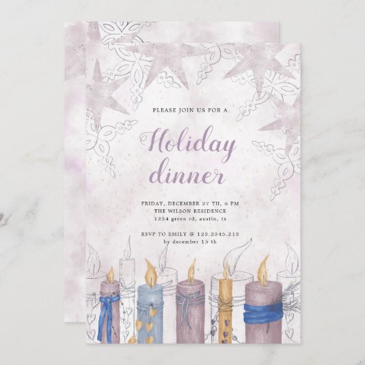 ウォーターカラーパステルフェスティバルホリデーディナー カード (正面/裏面)